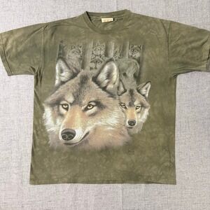 The Mountain Wolf Pack T Shirt Men XL Green Tie Dye Graphic Tee 7 Wolves